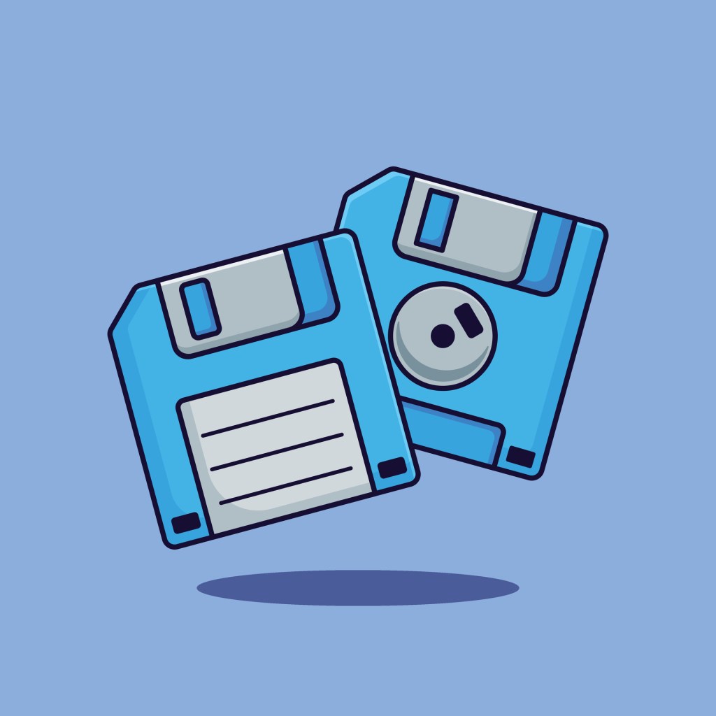 Two blue floppy disks against a light blue background, showcasing a vintage computer storage concept.