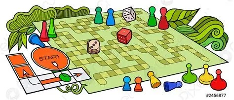 A colorful board game featuring a winding path, dice, and various player pieces in different colors, with a 'START' section visible on the left.